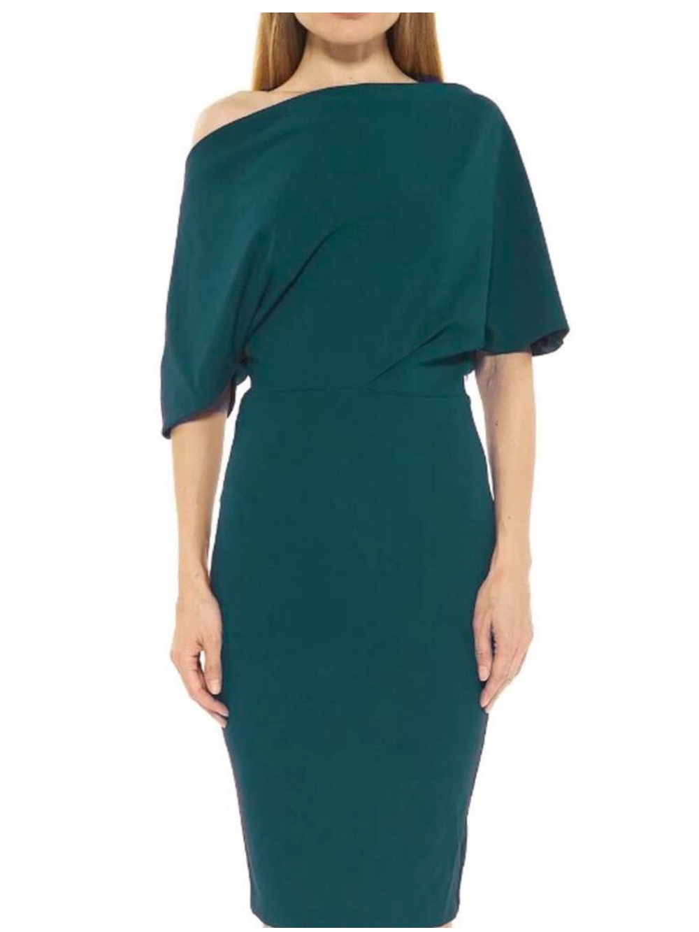 Alexia Admor Dark Green One-Shoulder Draped Sheath Dress